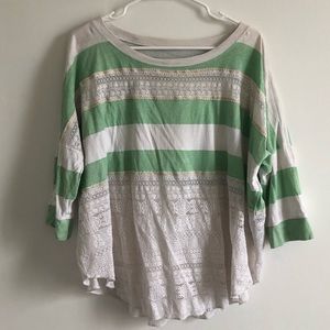 WTF Free People Striped T-Shirt with Lace detail